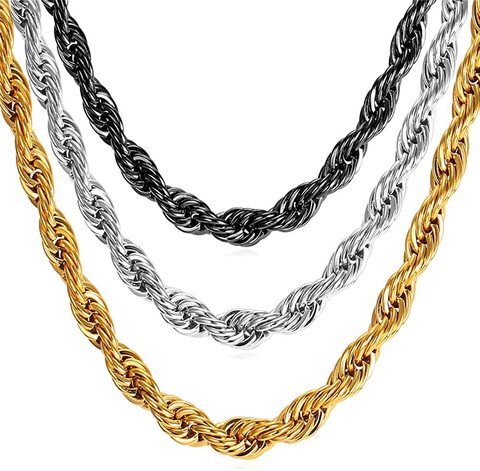 U7 Hip Hop Twisted Rope Necklace For Men Gold Color Thick Stainless Steel Hippie Rock Chain Long/Choker Hot Fashion Jewelry N574 ► Photo 1/6