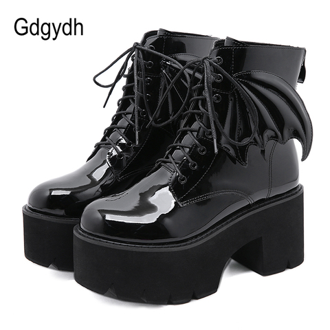 Gdgydh New Fashion Angel Wing Ankle Boots High Heels Patent Leather Womens Platform Boots Punk Gothic Sexy Model Shoes Prefect ► Photo 1/6