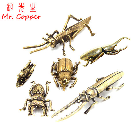 Antique Bronze 6 Styles Beetles Miniature Figurines Desktop Decorations Pure Brass Insect Tea Pets Ornament Home Decor Accessory ► Photo 1/6