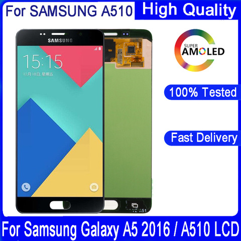 Original 5.2'' Super AMOLED For SAMSUNG GALAXY A5 2016 A510 A510F A510M SM-A510F LCD Display Touch Screen Digitizer Assembly ► Photo 1/5