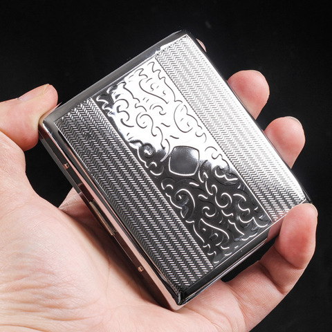 Silver Portable Metal Cigarette Case for 20 Cigarettes Flip Open Traveling Cigarette Container Box Holder Outdoor Smoking1PC ► Photo 1/5