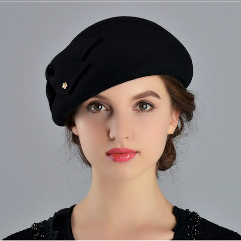 Lady Fedoras Wool Cap Woman Woolen Bowtie Cap Autumn Winter Beret Hat Bowler Hat Pumpkin Hat Dome Cap  B-8924 ► Photo 1/5