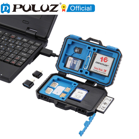PULUZ Card Reader + 22 in 1 Memory Card Case for 1Standard SIM + 2Micro-SIM + 2Nano-SIM + 3CF + 7SD + 6TF + 1CARD PIN ► Photo 1/6