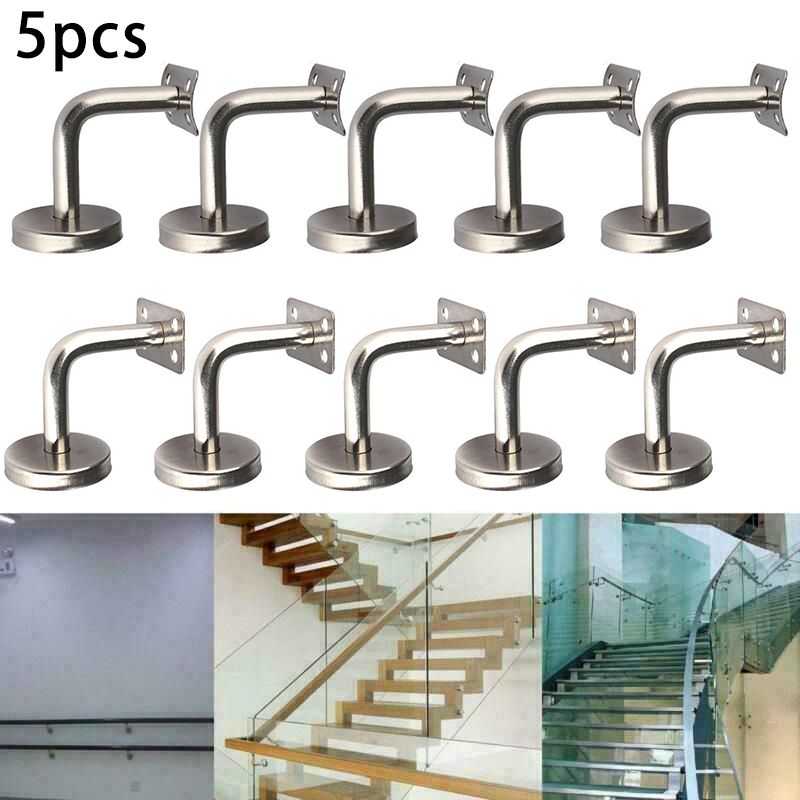 5Pcs Handrail Brackets Stair Handrail Guard Rail Mounted Stainless Steel Flat Bent Hardware Stair Accessories ► Photo 1/6