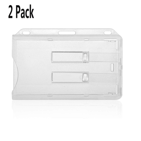 2 Pack  Heavy Duty (2 Cards) ID Badge Holder Case Hard Plastic-Clear 2-Sided Credit Card Cover Transparent-Horizontal ► Photo 1/1