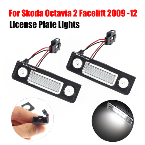 Pair Car LED Number License Plate Lights For Skoda Octavia 2 Facelift 2009 -2012 Facelifted 2003-2012 Roomster 5J 2006-2010 ► Photo 1/6