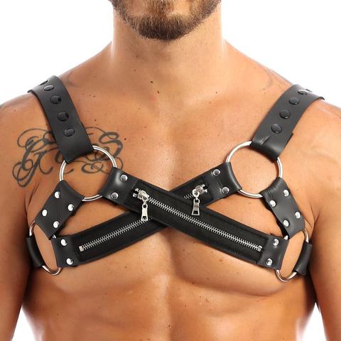 MSemis Leather Harness for Mens Bondage Night Clubwear Gay Shoulder Body Chest Muscle Harness Belt Straps Arnes Hombre Costumes ► Photo 1/6