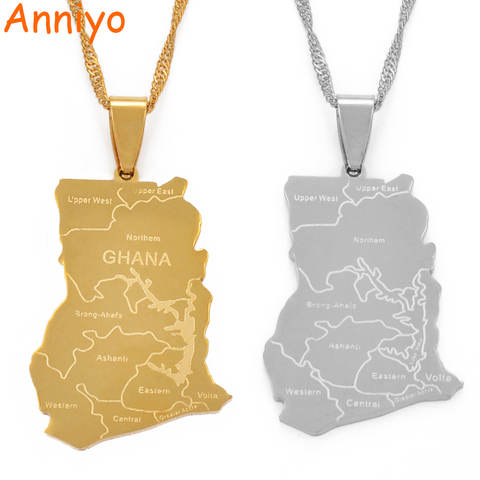 Anniyo Gold Color Ghana Country Map With State Name Pendant Necklaces Charm Ghanaian Jewelry Gifts #019821 ► Photo 1/5