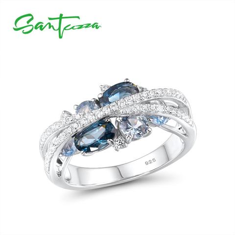 SANTUZZA Silver Rings For Women Genuine 925 Sterling Silver Shimmering Blue Spinel Cubic Zirconia Trendy Luxury Fine Jewelry ► Photo 1/6