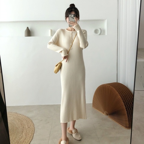 Autumn Women Bodycon Dress Fashion Sweater Long Dresses Winter Long Sleeve Women Knitted Maxi Dress Plus Size ► Photo 1/6