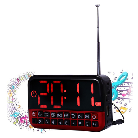 Digital Alarm Clock LED Display  Radio music MP3 Speaker Travel Snooze func wireless Antenna Office Home For Parent The Aged ► Photo 1/6