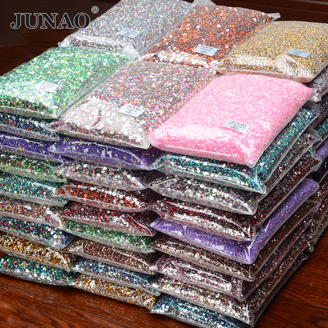 JUNAO 2mm 3mm 4mm 5mm 6mm Wholesale Jelly Pink AB Rhinestone Bulk Flatback Glue On Resin Nail Stones Non Hot Fix Strass Applique ► Photo 1/6