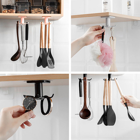 360 Degrees Rotated Kitchen Hooks Self Adhesive 6 Hooks Home Wall Door Hook Handbag Clothes Ties Bag Hanger Hanging Rack ► Photo 1/6