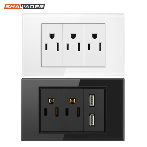 Electric Power Wall Socket Double/ Triple 2/3 Pole Glass Panel Outlets Plate US Modular Mounted Dual USB Port Charger Adapter ► Photo 1/5