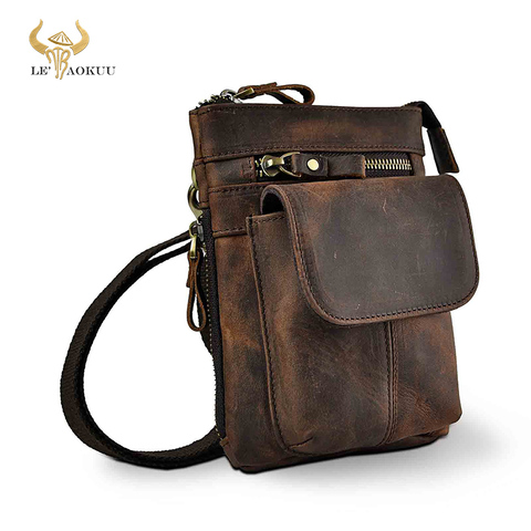 Original Leather Male Casual Design Mini Shoulder Messenger Crossbody bag Fashion Belt Waist bag Travel Small Pouch Men 611-18 ► Photo 1/6