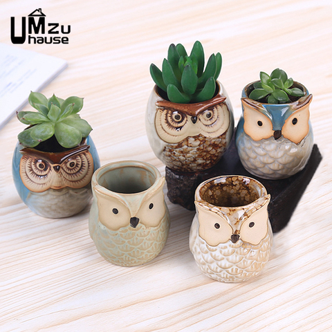 Mini Owl Flowers Pots Plant Planters Cartoon Animals Ceramics Containers Home Garden Decoration Creative Office Table Landscape ► Photo 1/1