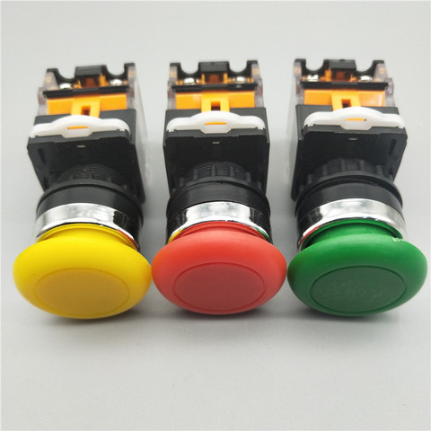 1pcs Installation hole 22mm Mushroom head 35mm push button Momentary Maintained Red Green Yellow LA38-11M MS Self-locking reset ► Photo 1/6