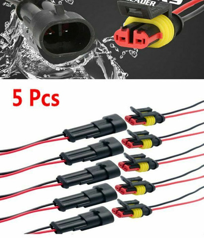 10pcs 5set 2Pin Way Car Waterproof Male Female Electrical Connector Plug 20AWG Wire Kit Set For Car Motorcycle Scooter Marine ► Photo 1/5