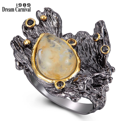 DreamCarnival1989 Amazing Women Rings Rough Stone Wedding Engagement Ring Strong Character Water Melon Zircon Gun Color WA11787 ► Photo 1/6