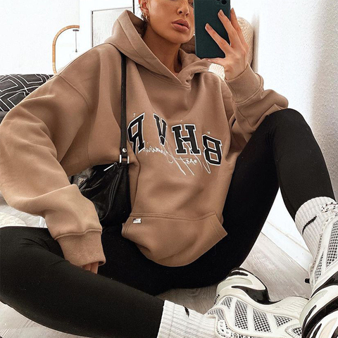 Letters Print Vintage Thick Warm Oversized Hoodie Girls Sweatshirt Women Winter Tops Pullovers New Brand Fashion Teens Clothes ► Photo 1/6