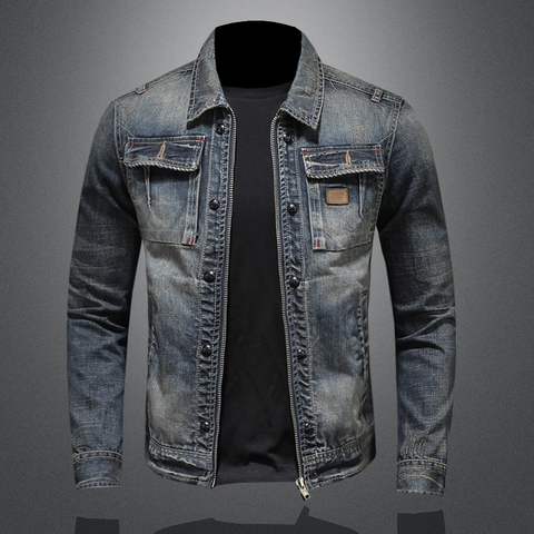 Denim Jacket Men Spring Autumn New Style Personality Jean Jacket Man Lapel Zipper Coat ► Photo 1/6