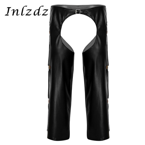 Mens Lingerie Sexy Pants Wild West Cowboy Leather Crotchless Chaps with Fringed Details Sex Costume Buckled Loose Long Pants ► Photo 1/6