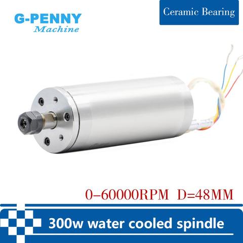 75vAC Water Cooled Spindle 300w ER8 0-60000rpm high speed spindle motor 1000Hz 48*130mm water cooling for Intricate carvings ► Photo 1/5