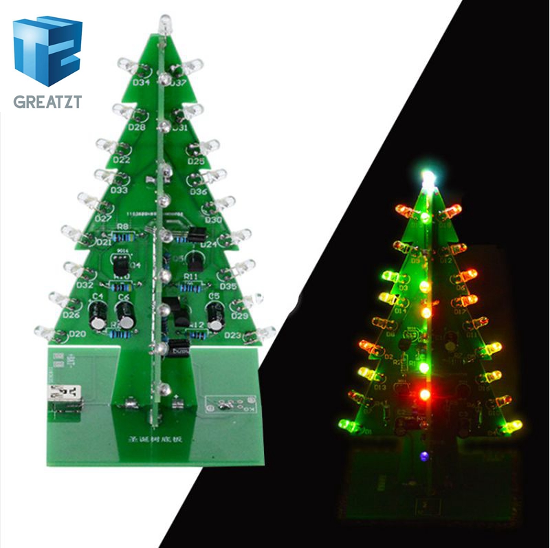 Three-Dimensional 3D Christmas Tree LED DIY Kit Red Green Yellow LED Electronic 