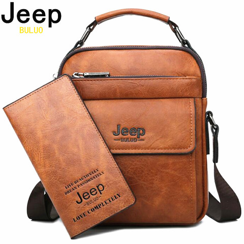 JEEP BULUO Brand Men's Messenger Fashion Split Leather For Men Tote Bag Men Shoulder Bags High Quality Handbags New 2PC/Set ► Photo 1/6