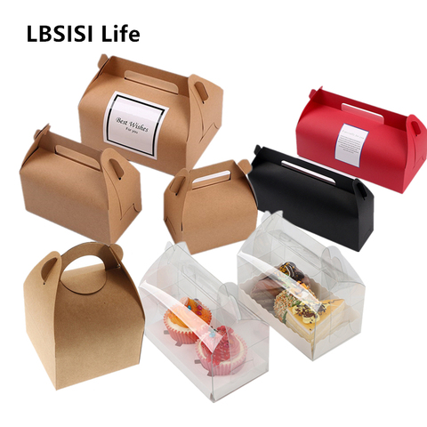 LBSISI Life 10pcs Cake Food Kraft Paper Box With Handle Boxes Christmas Birthday Wedding Party Candy Gift Packing With Sticker ► Photo 1/6