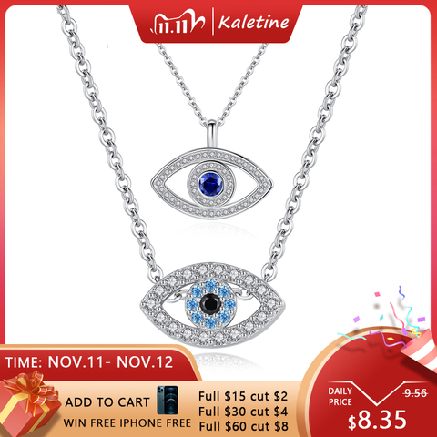 KALETINE Fashion Charm 925 Sterling Silver Necklace Luck Turkey Blue Evil Eye Blue Rhinestone Eye Choker Necklace For Women ► Photo 1/6