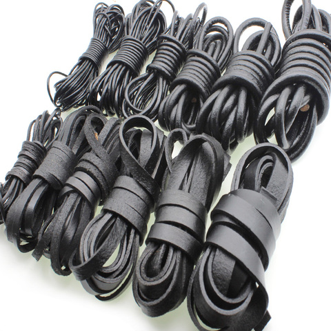 2M 1.5 2 3 4 5 6 8 mm Black Genuine Leather Cord for Jewelry Making Bracelet Necklace Findings Round Flat Leather Rope String ► Photo 1/4