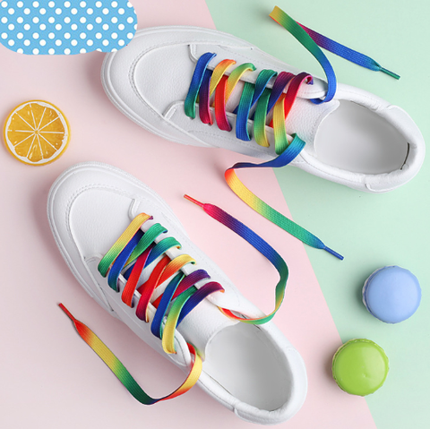 low price1piece Rainbow Multi-Colors shoelace Flat Sports Shoe Laces Strings Strap for Sneakers Unisex rainbow shoelace 110cm ► Photo 1/6