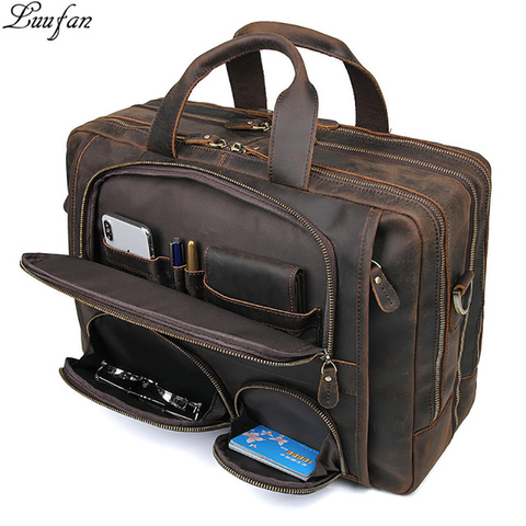 Multifunction Crazy horse Genuine Leather Men Briefcase 17