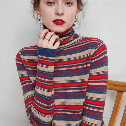 Turtleneck Cashmere sweater  Women national styleCasual Paragraph Long sleeve  Sweater chromatic colour  Pullover Sweater ► Photo 1/6