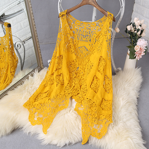 Hippie Froral Patch Design Vest Retro Vintage Crochet Summer Beach Cover Up Top Asymmetric Open Stitch Kimono Cardigain 2022 ► Photo 1/6