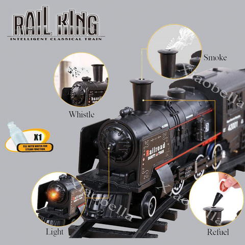 B/O Railway Classical Freight Train Set Passenger Water Steam Locomotive Playset with Smoke Simulation Model Electric Train Toys ► Photo 1/6