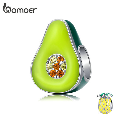 bamoer 925 Sterling Silver Jewelry Green Enamel Avocado Fruit Charm for Original Silver Bracelet 3mm Women Jewelry Making BSC129 ► Photo 1/6