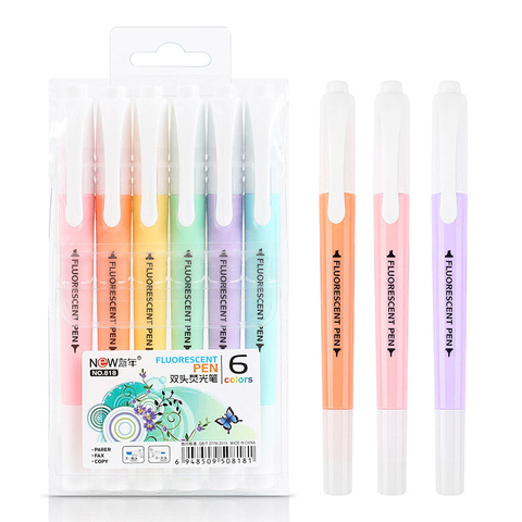 6Pcs/Set Double Head Fluorescent Highlighter Pen Markers Pastel Drawing Pen for Student School Office Supplies Cute Stationery ► Photo 1/6