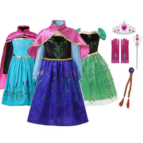 MUABABY Anna Elsa Dress Up Fancy Clothes for Girl Floral Birthday Party Gown Children Kids Snowflake Halloween Princess Costume ► Photo 1/6