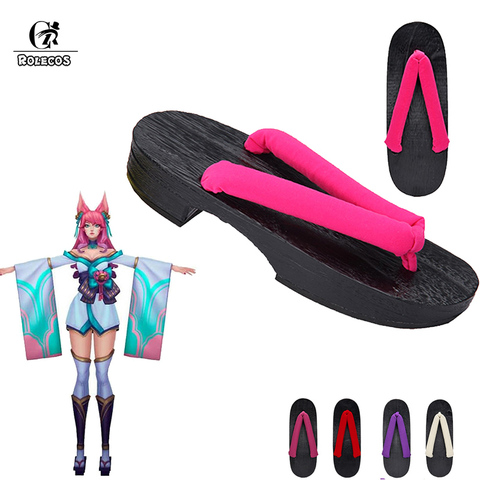 ROLECOS LOL Spirit Blossom Ahri Cosplay Shoes Woman Wooden Geta Clogs Cosplay Costumes Sauna Spa Home Beach Wear Slippers Sandal ► Photo 1/6