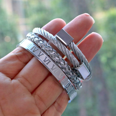 3pcs/set Royal Roman Bracelets & Bangles Love Bangle Bracelet For Men stainless steel Rectangle Bracelet Pulseira Men's Jewelry ► Photo 1/6