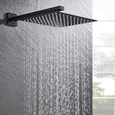 Free Shipping 8/10/12 inch Matte Black Rain Shower Head Bathroom Square Shower head And Shower Arm Wall Mounted Shower Faucet ► Photo 1/6