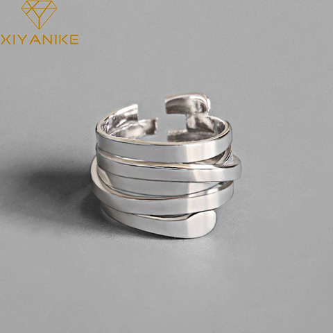 XIYANIKE 925 Sterling Silver Wedding Rings Simple Geometric Multilayer Winding Handmade Jewelry for Women Size 17mm Adjustable ► Photo 1/5