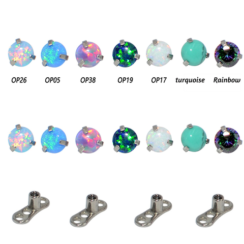 1PC 1.6x4mm Stainless Steel Opal Dermal Anchor Top Micro Dermal Piercing Micro Dermal Jewelry Surface Piercing Sex Body Jewelry ► Photo 1/6