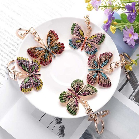 Glittering Crystal Butterfly Keychain Full Rhinestone Alloy Key Chain For Women Girl Car Handbag Bag Charm Pendant Key Ring ► Photo 1/6