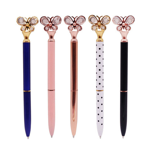 1 pcs Crystal Butterfly ballpoint pen 0.7mm bullet tip Metal ball pen Student Office Stationery Writing pen Black refill ► Photo 1/6