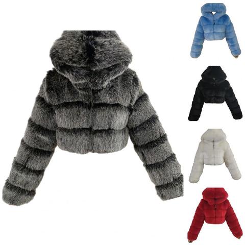Women Fashion Winter Faux Fur Cropped Coat Fluffy Zip Hooded Warm Short Jacket Fashion warm jacket Women's Clothing New Style ► Photo 1/1