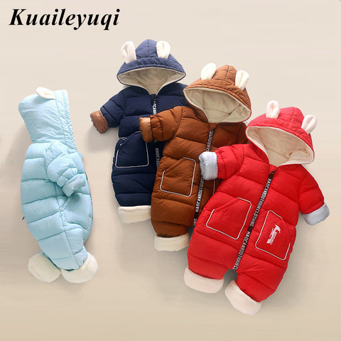 2022 overalls baby clothes Winter velvet Newborn Infant Boy Girl Warm Thick Romper Jumpsuit Hooded Snowsuit coat kids clothing ► Photo 1/6