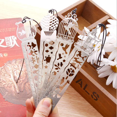 1 Pcs Straight Ruler Metal measuring Tool Stationery Drawing Gift School Office Supply Bookmark Creative Horse Birdcage Hollow ► Photo 1/6